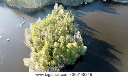 Aerial View Of The Lake Borisovskoye, The Forest And The Settlement In Autumn Day, Borisovo, Leningr
