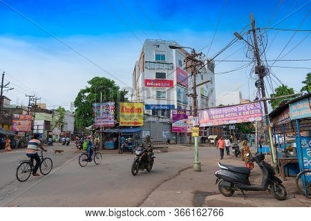 Cuttack, Odisha, India - 24th July 2019 : View Of Road Of Cuttack City, People Are Passing On Cycle 