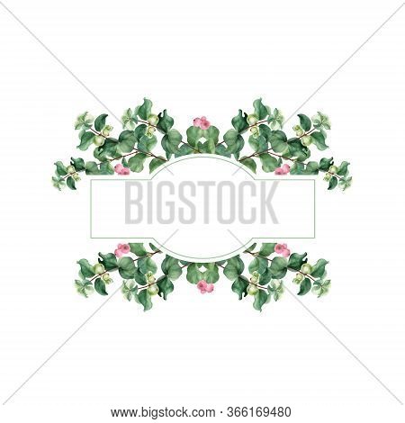 Watercolor Vector Christmas Floral Banner. Hand Painted Floral Garland With Snowberry Isolated On Wh