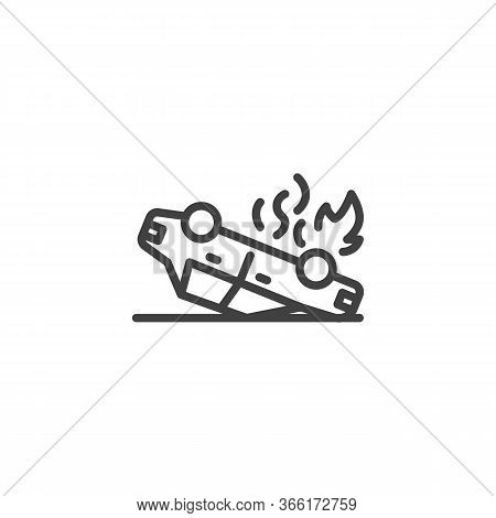 Overturned Car Line Icon. Linear Style Sign For Mobile Concept And Web Design. Car Accident Outline 