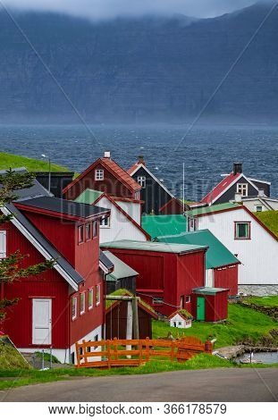 Gjogv Village Near The Ocean And Islands In Faroe Islands