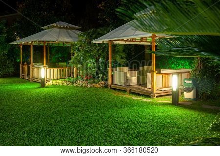 Lido Di Camaiore, Italy - September 5, 2011: The Deserted Patio And Garden At The Hotel In Lido Di C