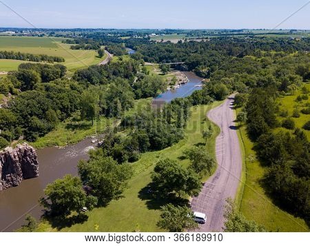 Aerial view of Palisades State park and Split Rock Creek in South Dakota.