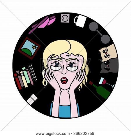 A Woman Is Sitting At Home And Is Depressed. Vector