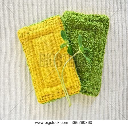 Reusable Zero Waste Washable Biodegradable Kitchen Dish Sponges, Close-up View