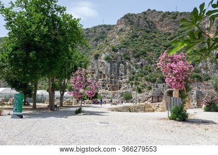 Demre, Turkey - June 03, 2019: Necropolis Of Lycian Rock-cut Tombs Of The Ancient City Of Myra In De