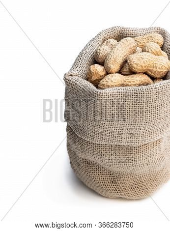 Fresh  Monkeynut In Sack Bag Isolated On White Background