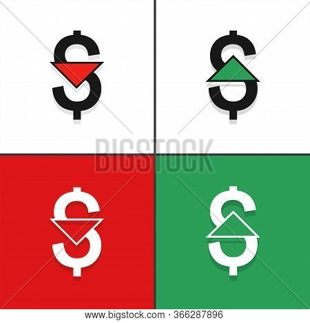 Dollar Down And Up Icon.  Money Symbol With Up And Arrow Stretching. Economy, Stock Market, Finance