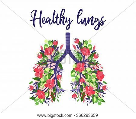 Healthy Lungs Concept. Human Lungs. Respiratory System, Disease Prevention, Advertisement Of Pulmona