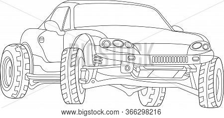 Line Art Vector Car, Concept Design. Vehicle Black Contour Outline Sketch Illustration Isolated On W