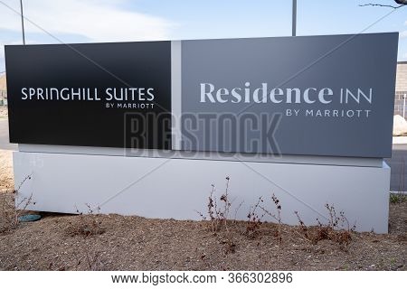 Maple Grove, Minnesota - May 14, 2020: Sign For A Combination Marriott Residence Inn And Springhill 