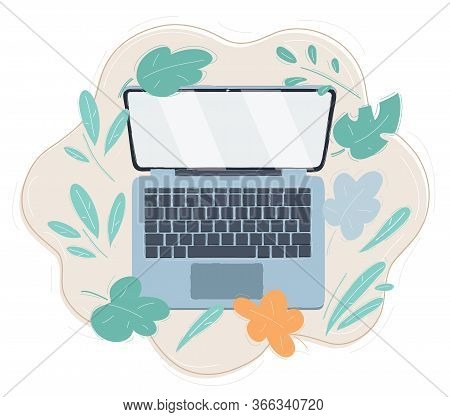 Vector Illustration Of Modern Metallic Laptop Top View