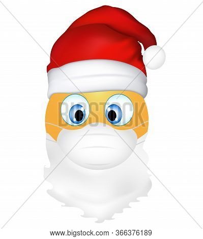 Emoji Emoticon Cute Santa Claus Wearing Medical Mask. 3d Illustration. Funny Emoticon. Coronavirus O