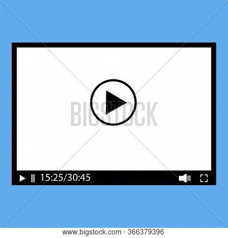 Media Player Video Interface. Movie Icon Or Button Template. Media Player On A Blue Background. Vect