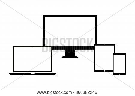 A Set Of Computer Equipment. Black And White Set Of Appliances On A White Background. Realistic Imag