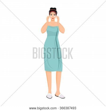Woman Applying Under Eyes Patches Flat Color Vector Faceless Character. Girl Using Face Mask Isolate