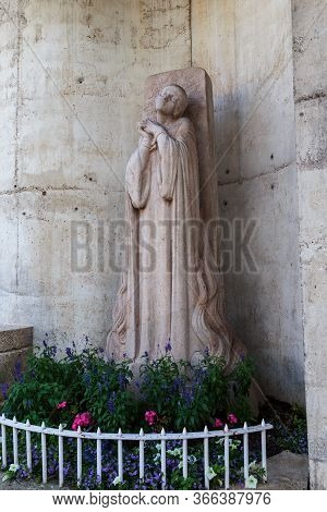 Rouen, France - August 31, 2019: This Is The Monument To Joan Darc At Vieux Marche Square Near Churc