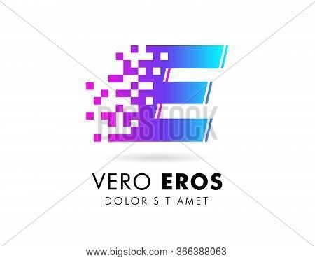 Letter E Logo Design Template. Letter E Logo In Pixel Motion Style With Gradient Color