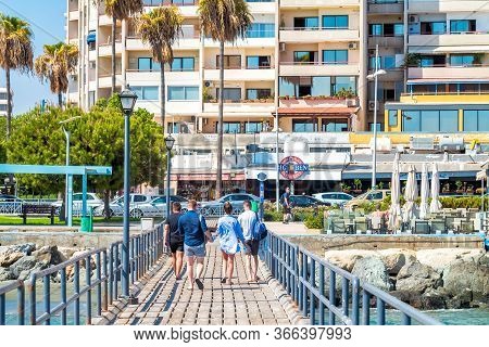 Limassol, Cyprus- September 28, 2018: Enaerios Seafront, View From Old Wooden Pier