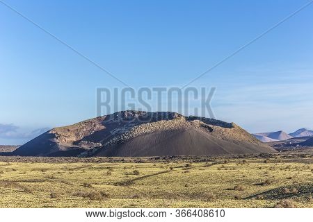 Volcanic Crater Of Caldera Blanca In Lanzarote, Tinajo Near Timanfaya National Park