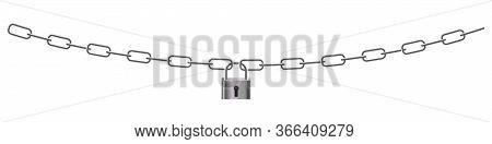 Padlock And Chain Isolated On White Background. Concept Of Protection Of Information, Property, Inac