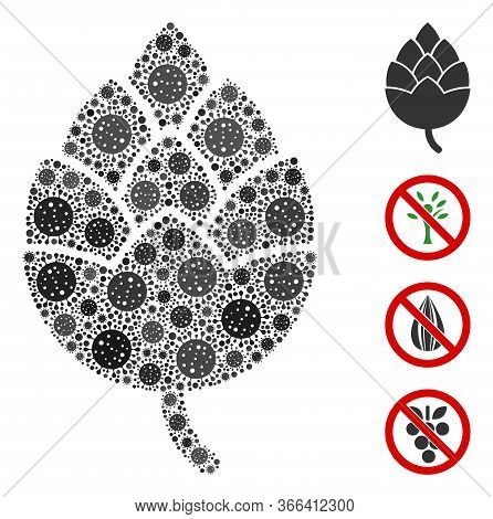Collage Hop Bud Constructed From Coronavirus Icons In Various Sizes And Color Hues. Vector Infection