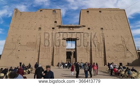 Edfu , Egypt - January 2020: Edfu Is The Site Of The Ptolemaic Temple Of Horus And An Ancient Settle