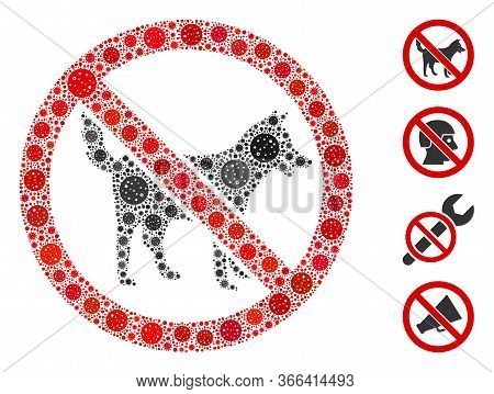 Collage No Dogs Organized From Coronavirus Icons In Random Sizes And Color Hues. Vector Viral Icons 