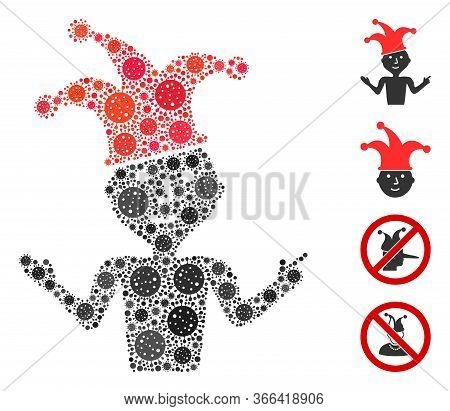 Mosaic Sarcasm Constructed From Covid-2019 Virus Icons In Variable Sizes And Color Hues. Vector Vira