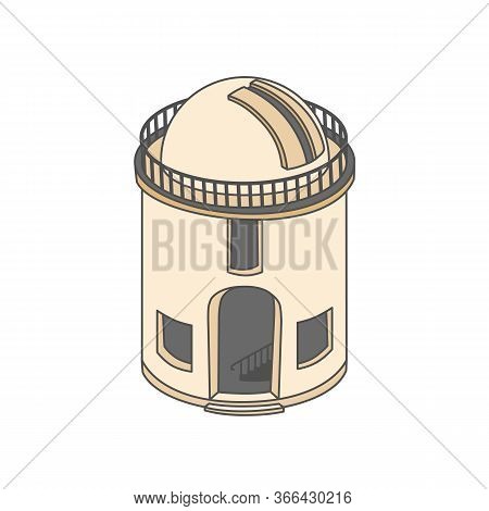 Cartoon Astrologer At The Observatory With A Tower And Telescope. Vector