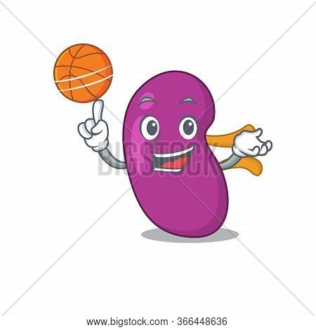 Sporty Cartoon Mascot Design Of Kidney With Basketball