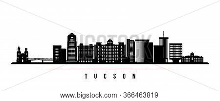Tucson Skyline Horizontal Banner. Black And White Silhouette Of Tucson, Arizona. Vector Template For