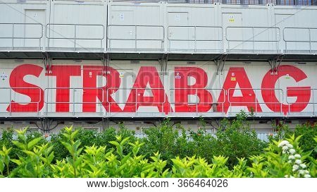 Warsaw, Poland. 15 May 2020. Sign Strabag. Company Signboard Strabag.