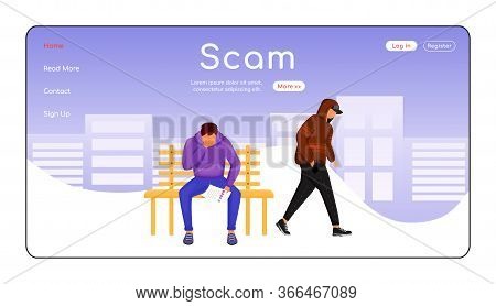 Scam Landing Page Flat Color Vector Template. Blackmailing Victim. Criminal Demanding Payment. Dange