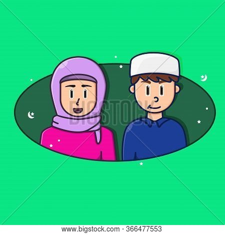 Character Islam Asia Boy And Girl In Isolated