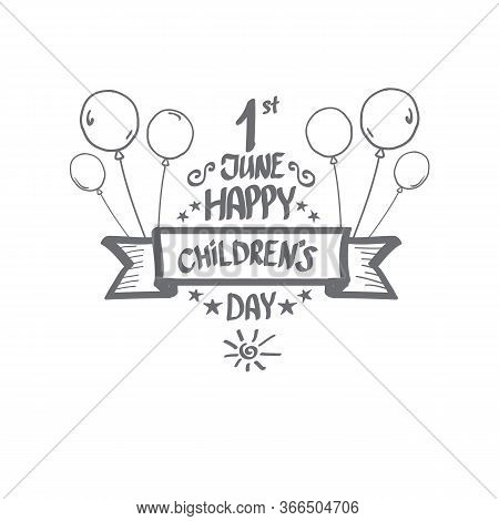 1 June International Childrens Day Icon Or Label Isolated On White Background. Happy Children Day Gr