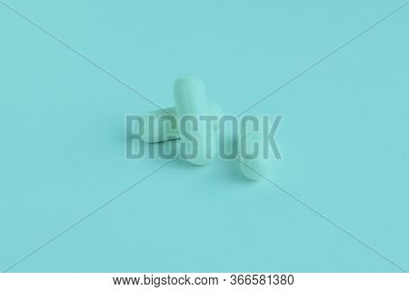 Tree Pills Macro. Oval Long Shape Remedies. Blue Tone. Background Or Texture About Medicine, Health,