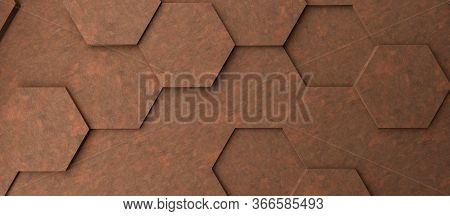 Abstract Modern Rusty Metal Honeycomb Background, 3d Rendering