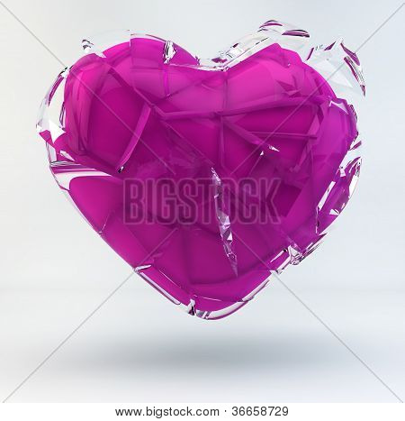 핑크 실연의 3D 그림 유리로 덮여 있다.