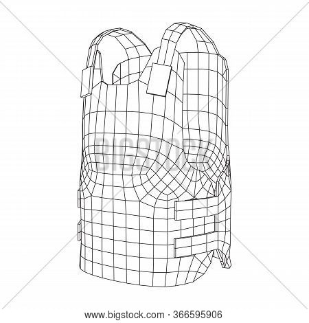 Police Flak Jacket Or Bulletproof Vest. Bullet Proof Concept. Wireframe Low Poly Mesh Vector Illustr