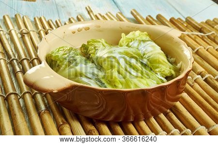 Hamsi Dolmas, - Anchovy Turkish Cabbage Dolma Close Up