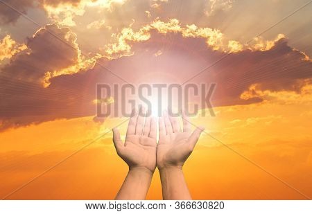 Eucharist Therapy Bless God Helping Repent Catholic Easter Lent Mind Pray. Christian Human Hands Ope
