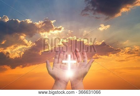 Eucharist Therapy Bless God Helping Repent Catholic Easter Lent Mind Pray. Christian Human Hands Ope