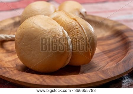Italian Semi Hard Handmade Smoked Scamorza Cheese, From Cow Milk From Apulia Or Calabria Regions Clo