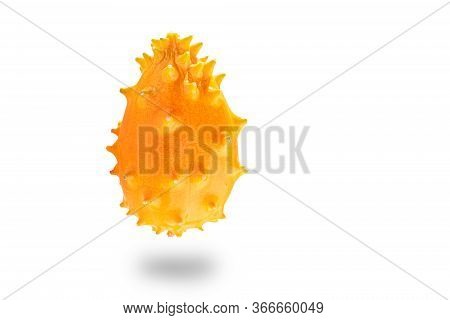 Kiwano Or Horned Melon Cucumis Metuliferus Detailed Skin Shoot Issolated On White Background.. Fruit