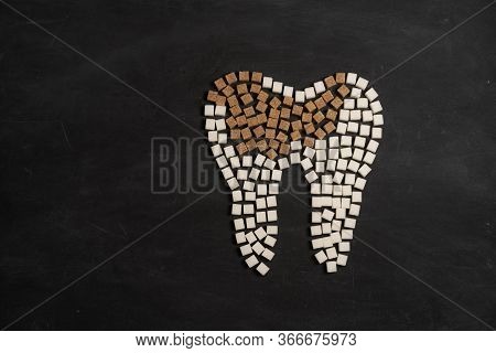 Sugar Destroy Tooth Enamel Leads Tooth Decay White Sugar Cubes Shape Form Tooth Brown Sugar Caries B