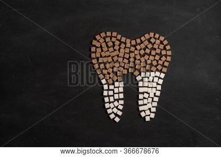 Sugar Destroy Tooth Enamel Leads Tooth Decay White Sugar Cubes Shape Form Tooth Brown Sugar Caries B