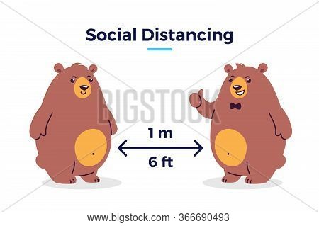 Social Distancing Image Covid-19 - Keep Your Distance 1 M / 6 Feet Icon - Cartoon Vector Illustratio
