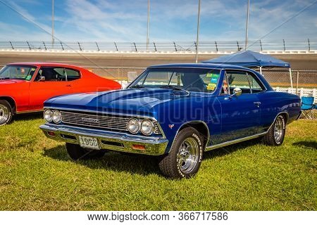 Daytona Beach, Fl / Usa- November 24, 2018: 1966 Blue Chevrolet Chevelle 2 Door Hardtop At The Fall 