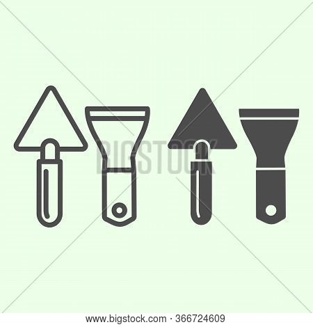 Building Spatula Line And Solid Icon. Trowel And Putty Knife Or Scraper Outline Style Pictogram On W